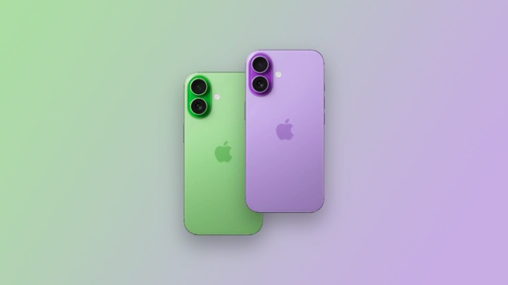 Purple and green iPhone 17.